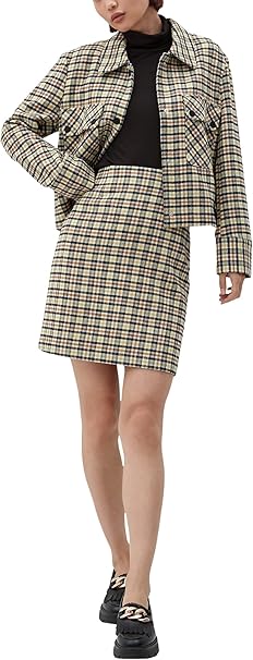 s.Oliver Damen-Minirock mit klassischem Karomuster – Beige-Braun Hahnentrittmuster – Modell 2121590