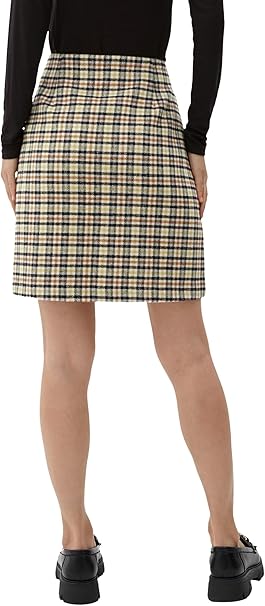 s.Oliver Damen-Minirock mit klassischem Karomuster – Beige-Braun Hahnentrittmuster – Modell 2121590