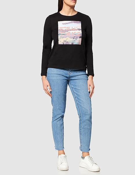 s.Oliver Damen-Langarmshirt – BREAK THE ICE Grafik – Normale Passform