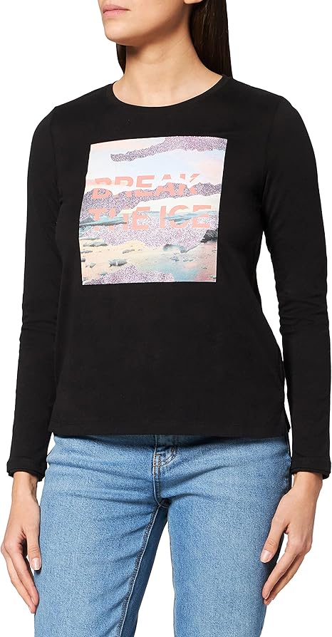s.Oliver Damen-Langarmshirt – BREAK THE ICE Grafik – Normale Passform