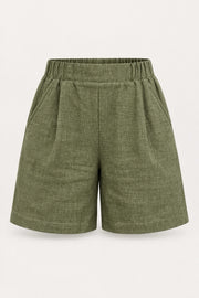 Sorbet SBLIAMO Leinen-Bermudashorts – Oliv