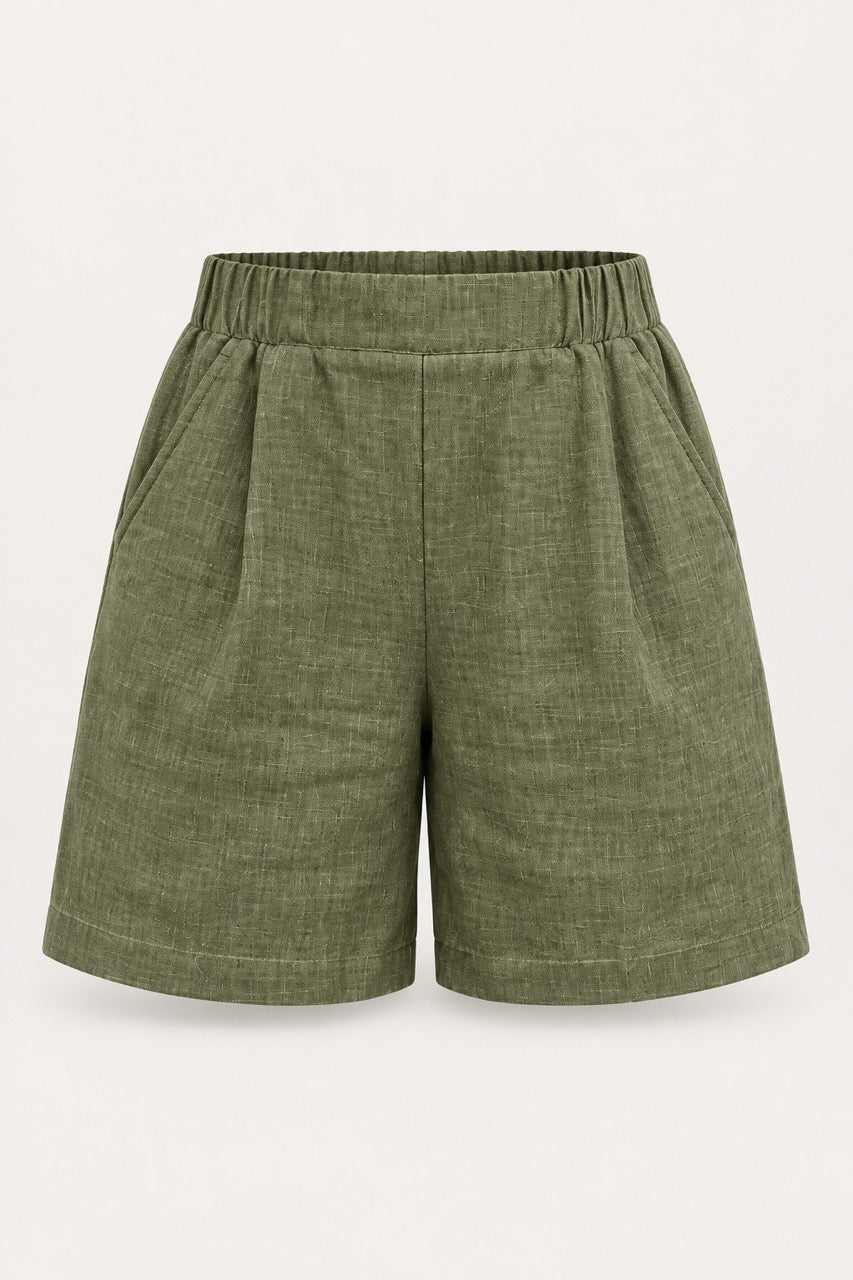 Sorbet SBLIAMO Leinen-Bermudashorts – Oliv