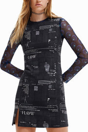 Desigual Flow Manifesto Print Mini-Kleid – Schwarz