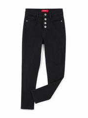 Guess High Rise Skinny Black Jeans – Dekorative silberne Knöpfe