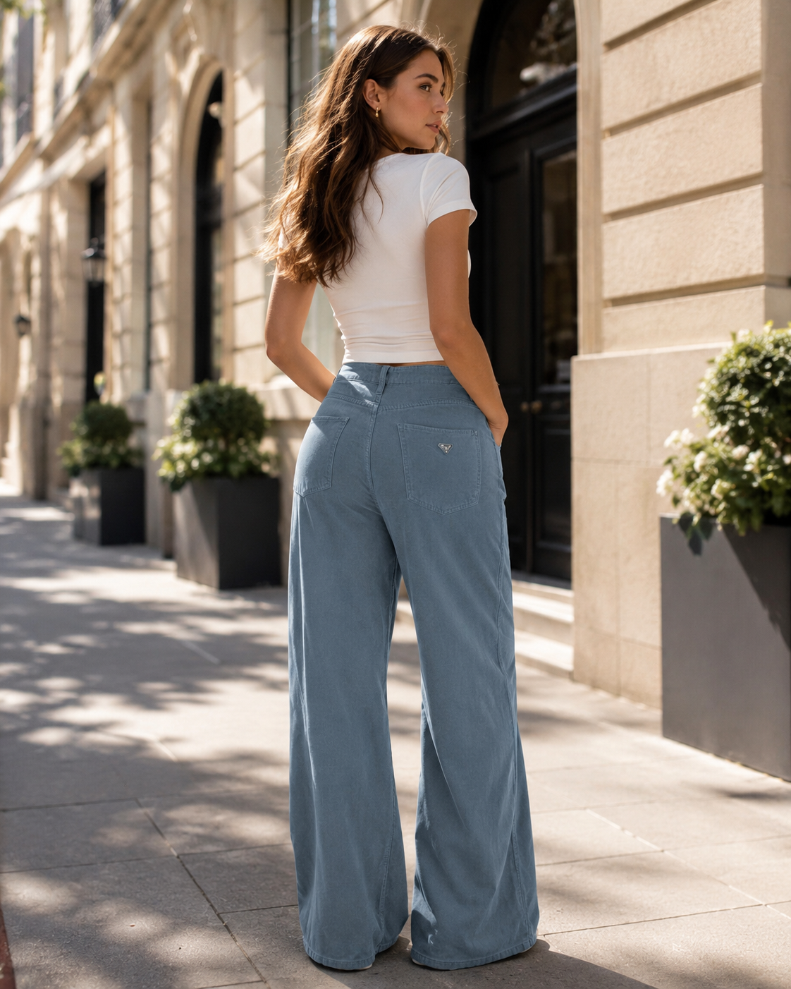 Guess Rebecca Steel Blue Wide-Leg High-Waist Jeans – 5-Pocket