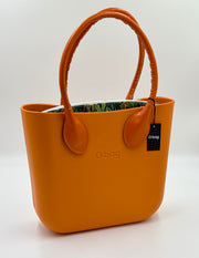 O bag Mini – karamellfarbene Handtasche mit Dschungel-Muster-Innentasche