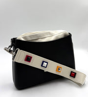 O bag Glam Tasche – anthrazitfarbener Taschenkörper, offwhite Innentasche mit Reißverschluss und dekorierter Schulterriemen