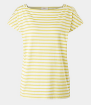 s.Oliver Damen-T-Shirt mit gelben Streifen – U-Boot-Ausschnitt