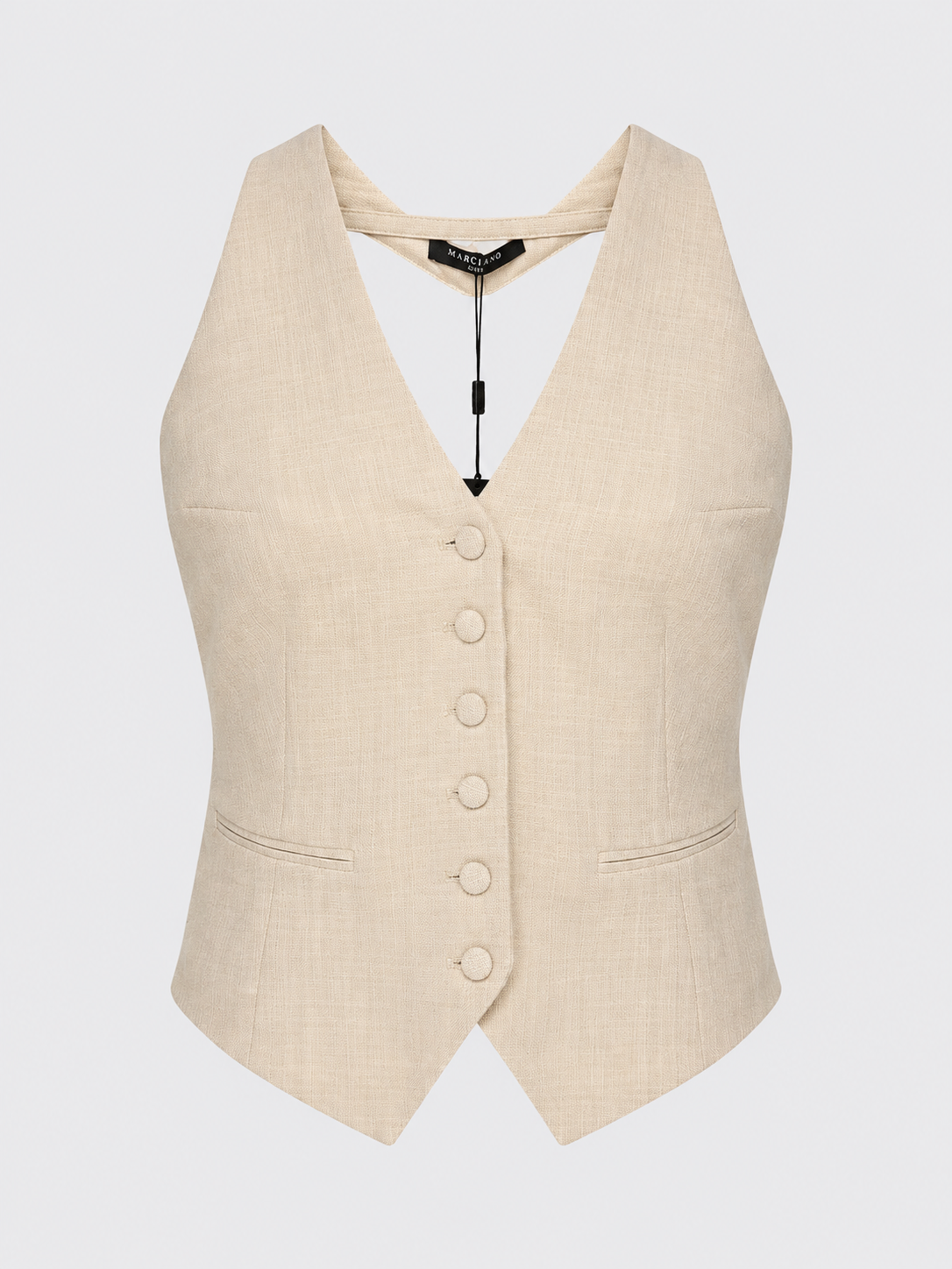 Marciano by Guess Wool Blend Halter Waistcoat – Beige, stylish women's fashion top from premium brand, featuring a chic design.