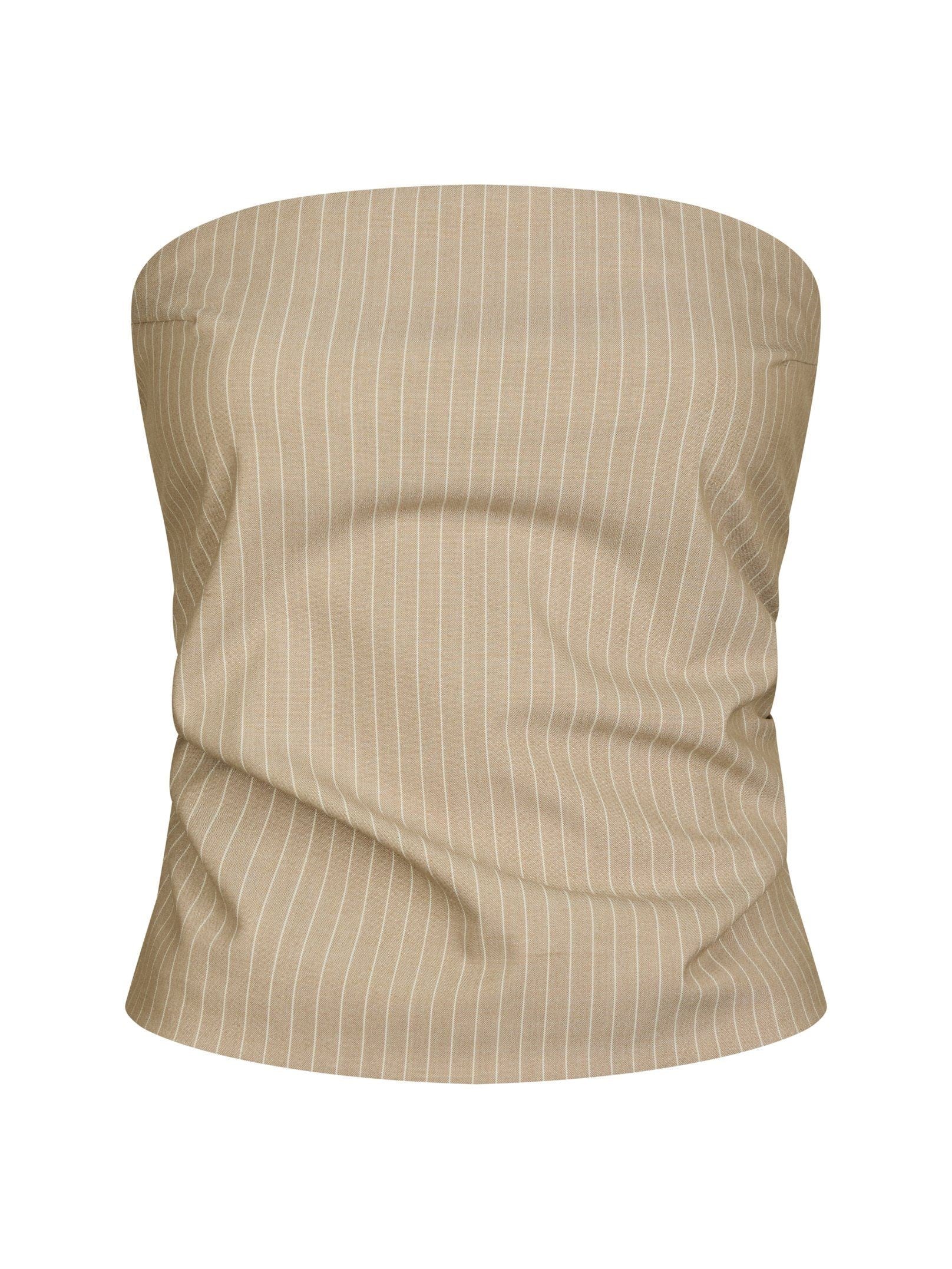 Neo Noir Beige Nadelstreifen Smocked Bandeau Tube Top – Trägerlos | Damen