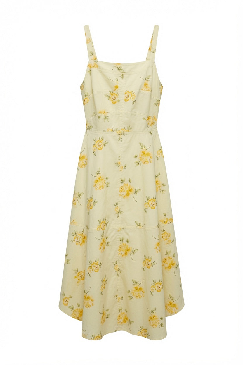 Neo Noir Cassandra Midi-Sommerkleid mit gelbem Blumenmuster