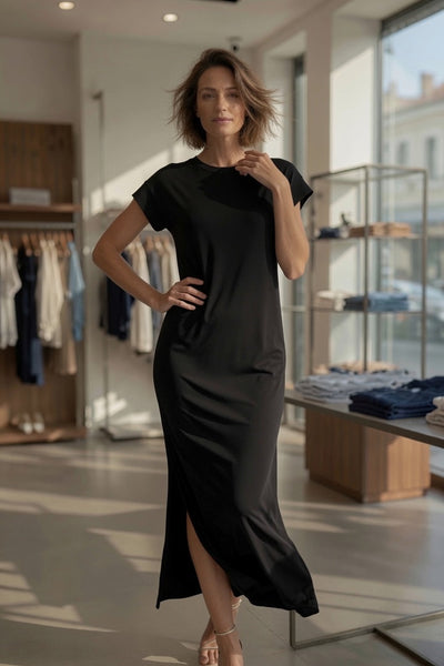 PIECES PCANDORA SS O-Neck Lena Maxikleid – Schwarz