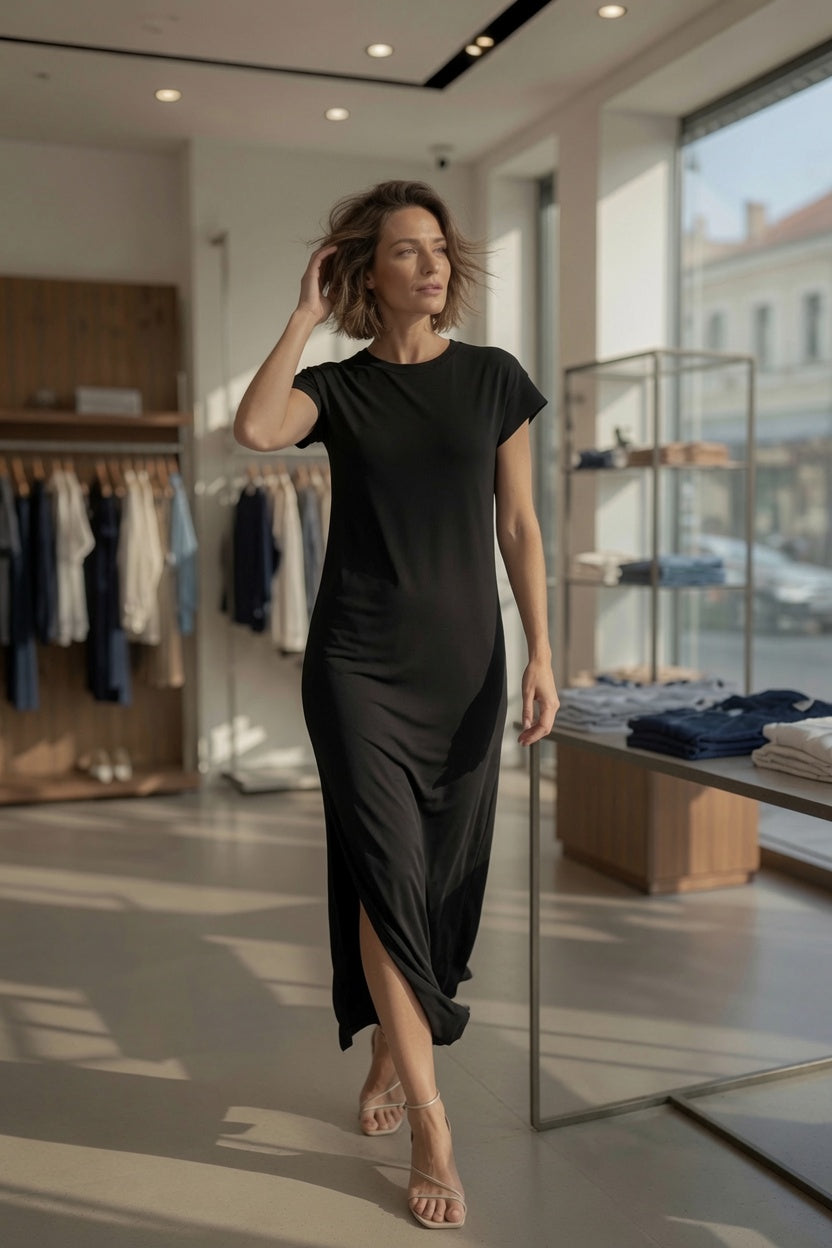 PIECES PCANDORA Damen-Maxikleid mit kurzen Ärmeln