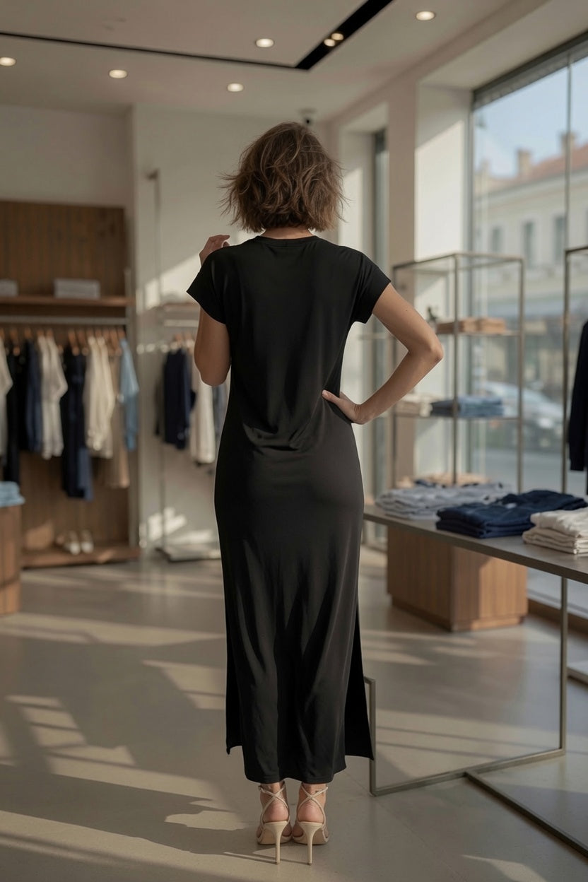 PIECES PCANDORA Damen-Maxikleid mit kurzen Ärmeln