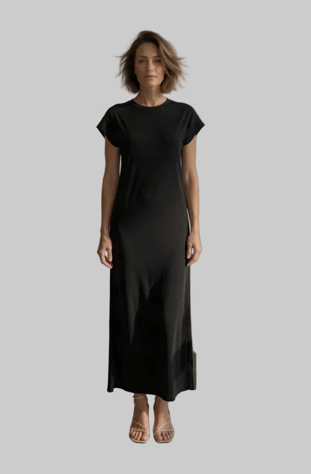 **PIECES PCANDORA Damen-Maxikleid mit kurzen Ärmeln und Rundhalsausschnitt