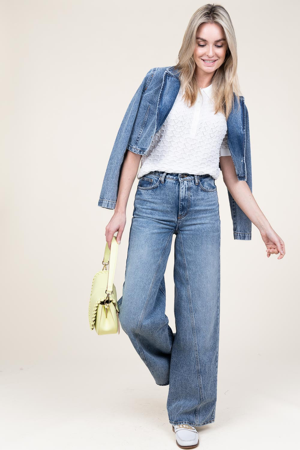 Co'couture Vika Wide-Leg-Jeans aus nicht dehnbarem Denim – Blau