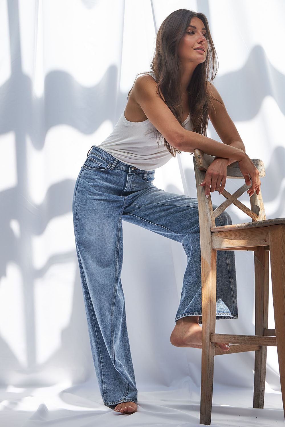Co'couture Vika Wide-Leg-Jeans aus nicht dehnbarem Denim – Blau