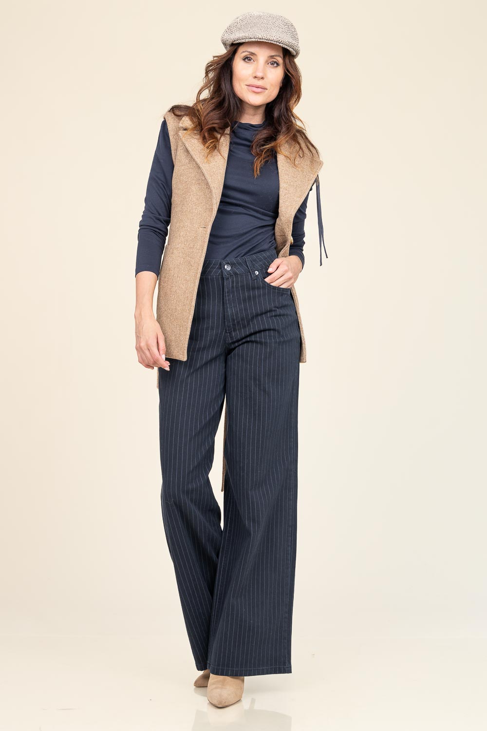 Co'couture Pin Wide-Leg-Jeans mit Nadelstreifen – Schwarz