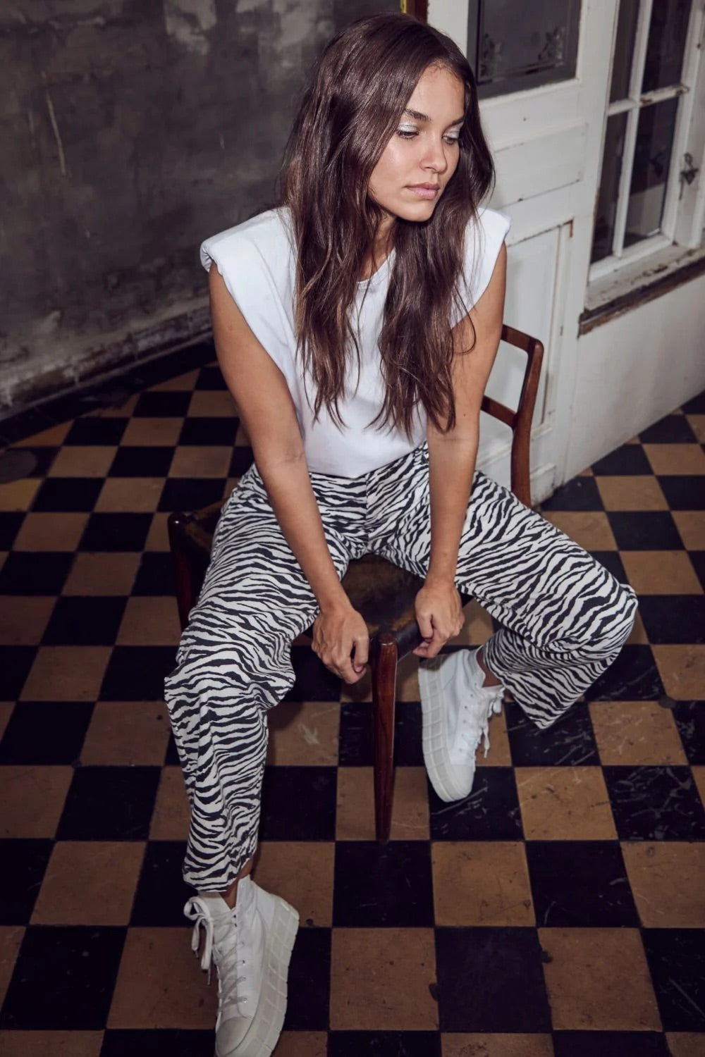 Co'couture Zion verkürzte Zebramuster-Hose – Off-White/Schwarz