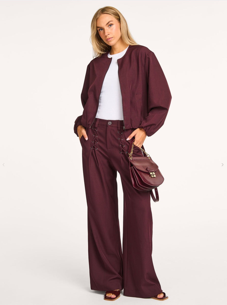 Co'couture Luna Wide-Leg-Hose aus Webstoff – Aubergine