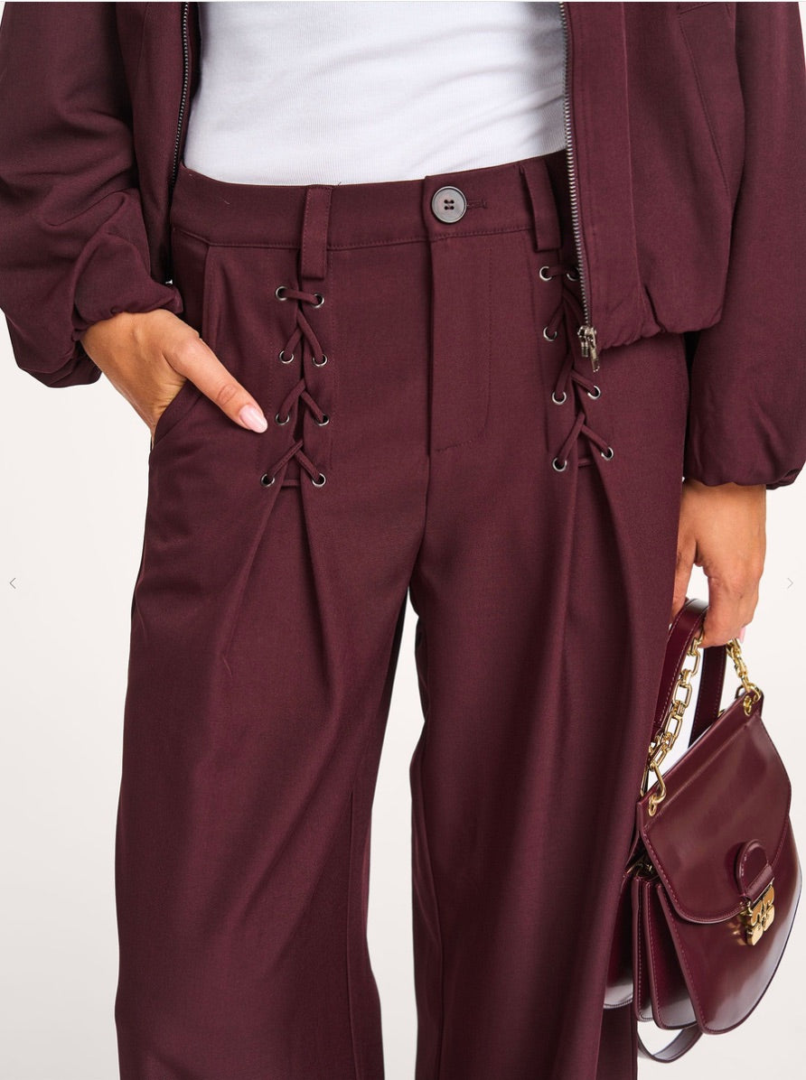 Co'couture Luna Wide-Leg-Hose aus Webstoff – Aubergine