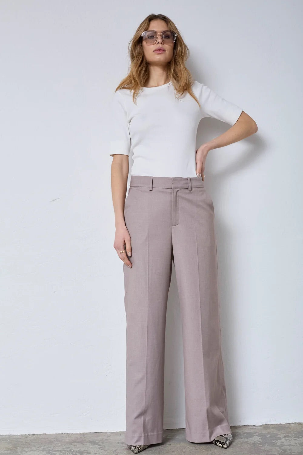 Co'couture Matty Wide-Leg-Hose mit Wellennaht – Nerzbraun