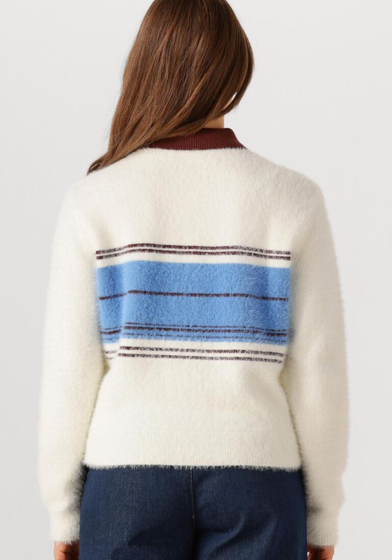Co'couture Tory Streifen-Strickpullover mit Reißverschluss – Ecru