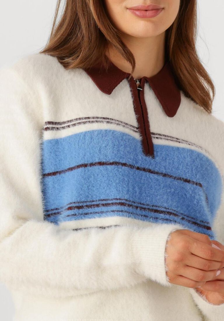 Co'couture Tory Streifen-Strickpullover mit Reißverschluss – Ecru