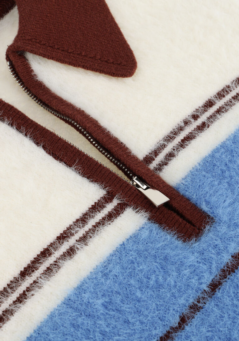 Co'couture Tory Streifen-Strickpullover mit Reißverschluss – Ecru