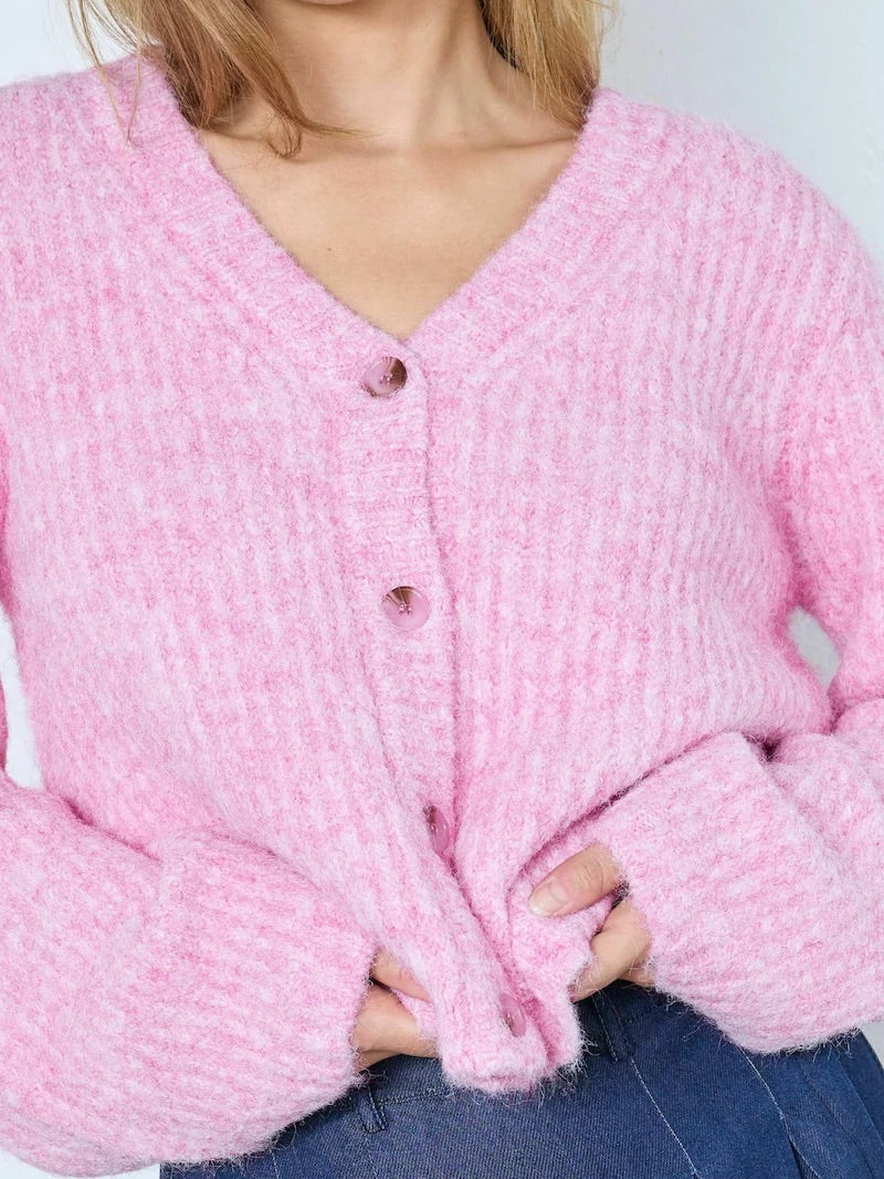 Co'couture Charlie Strickjacke mit V-Ausschnitt – Zartrosa