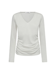 Co'couture Camilla CC Langarmbluse mit V-Ausschnitt – Off-White