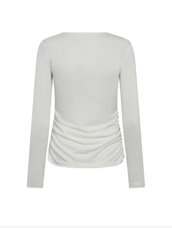 Co'couture Camilla CC Langarmbluse mit V-Ausschnitt – Off-White