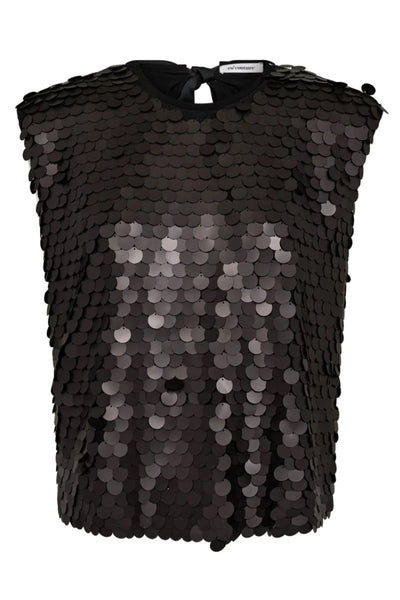 Co'couture Maxi CC Pailletten-Schleifen-Top – Schwarz