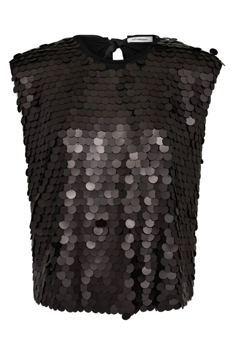Co'couture Maxi CC Pailletten-Schleifen-Top – Schwarz