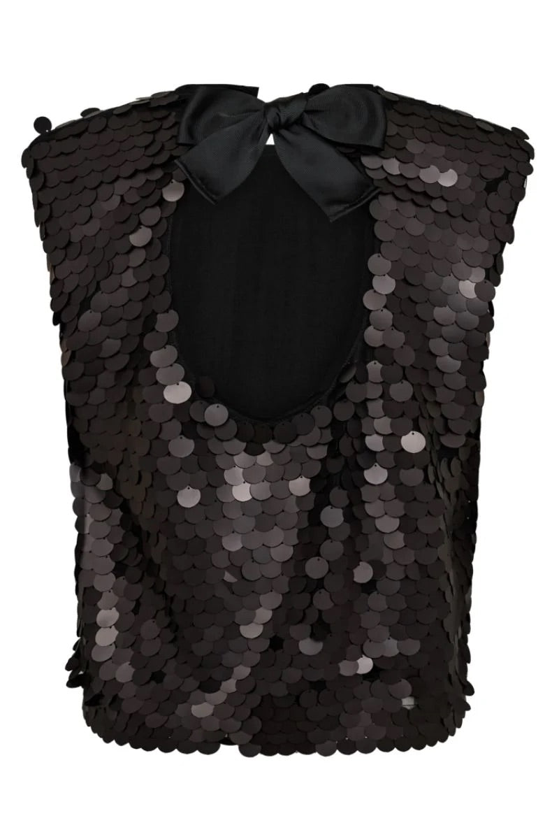 Co'couture Maxi CC Pailletten-Schleifen-Top – Schwarz
