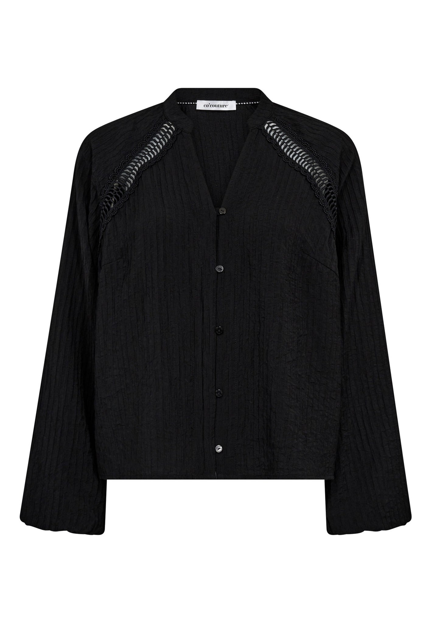 Co’couture Shina CC Spitzenbluse mit V-Ausschnitt – Schwarz