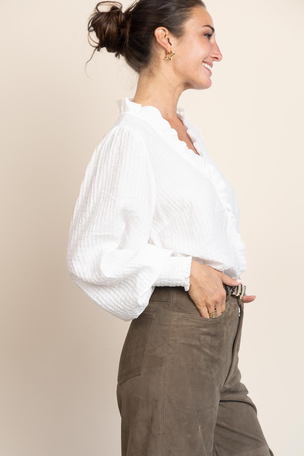 Co’couture Shina CC Rüschen Viskose-Bluse – Naturweiß