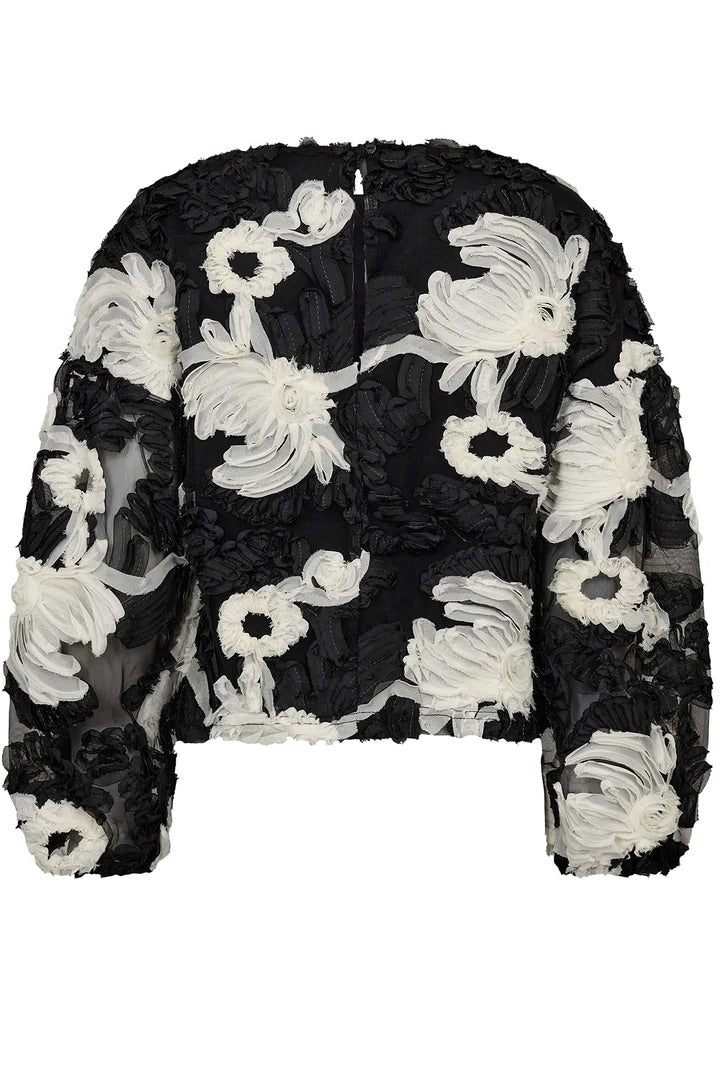 Co'couture Fleur CC flauschige Langarmbluse – Schwarz