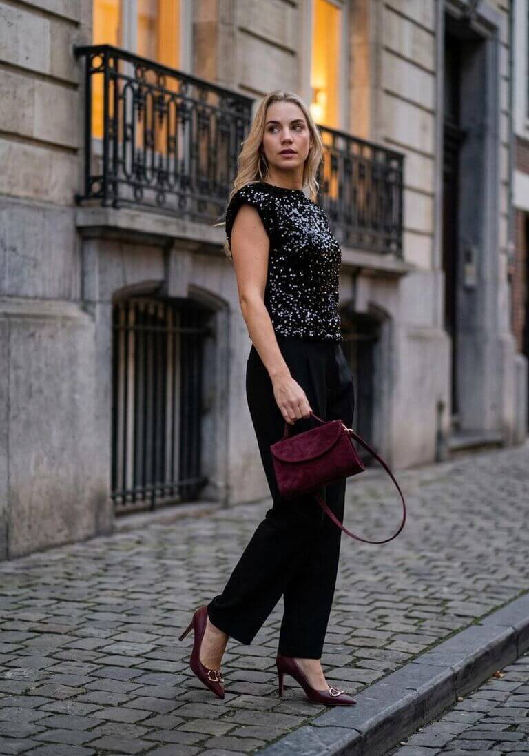 Co'couture Roslyn CC Pailletten-Top – Schwarz