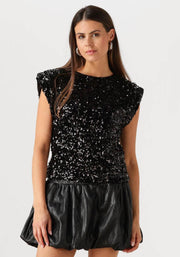 Co'couture Roslyn CC Pailletten-Top – Schwarz