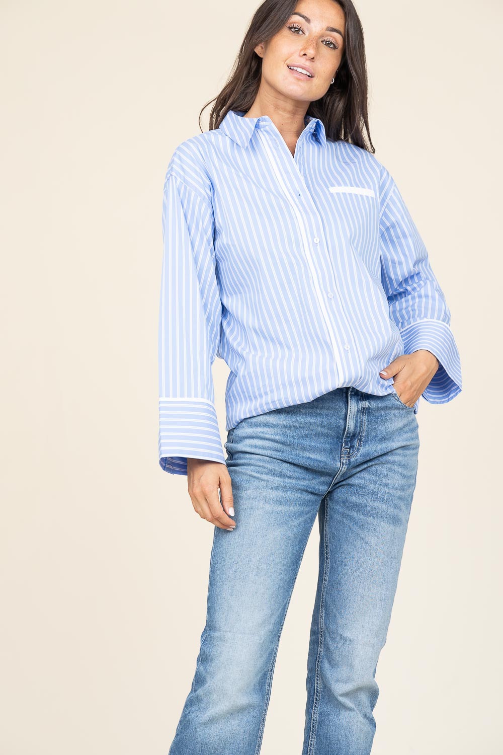 Co'couture Suri gestreiftes Oversize-Hemd – Blau
