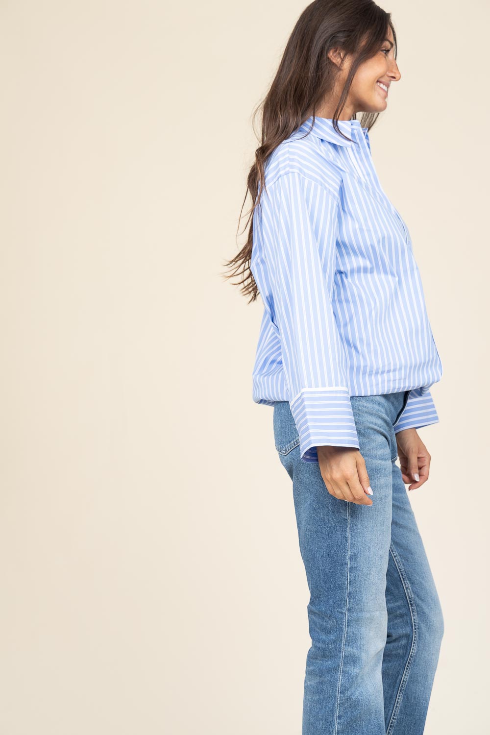 Co'couture Suri gestreiftes Oversize-Hemd – Blau