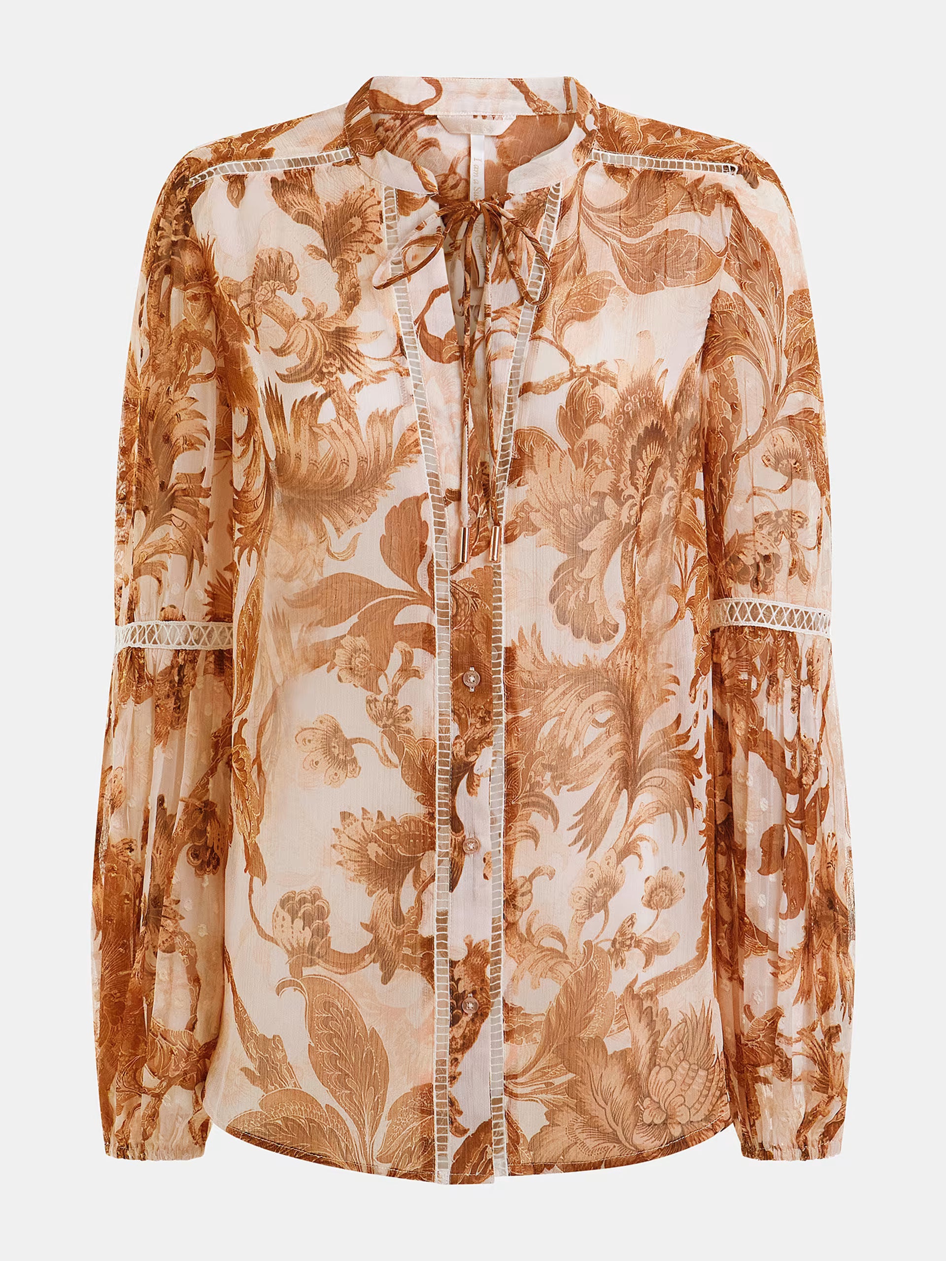 Guess Tunika mit langen Ärmeln und V-Ausschnitt, Floral – Beige