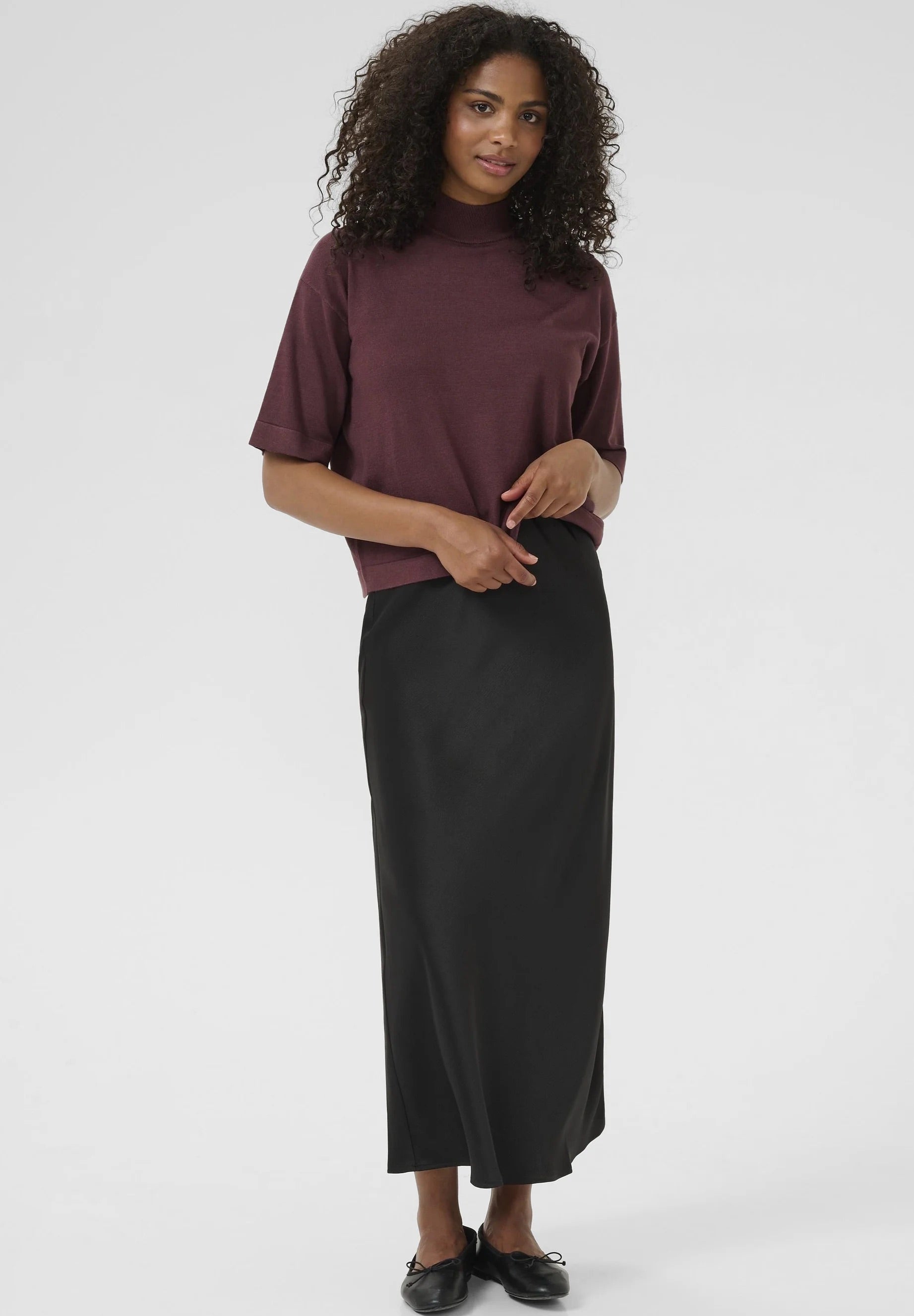 Kaffe Kalizza Bordeaux Kurzarm-Rollkragen-Top | Damen