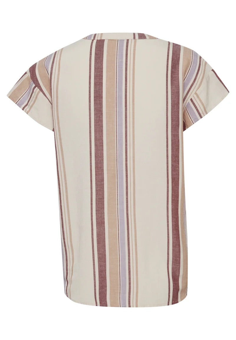 b.young BYHamia Gestreifte Bluse mit Knopfleiste - Beige Multi