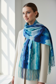 Desigual Blue-Turquoise Marble Scarf on Model