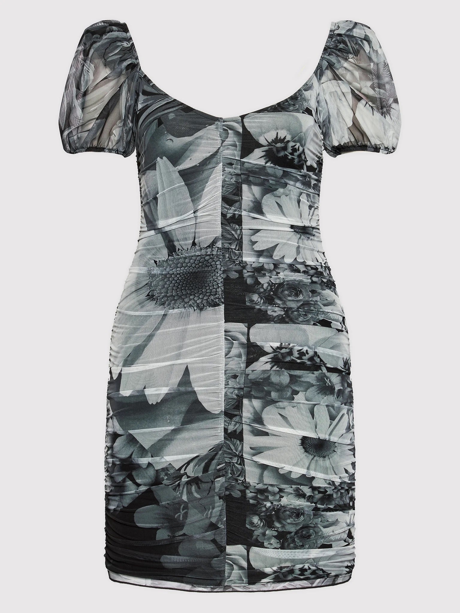 Desigual Marsella gerafftes Mini-Mesh-Kleid – Grau