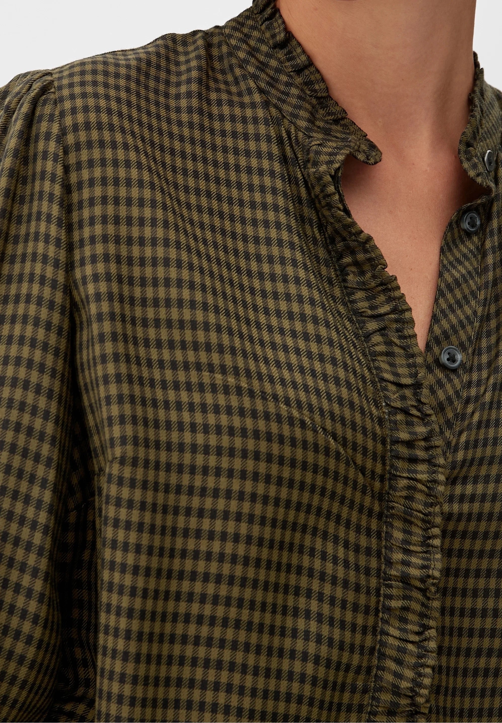 s.Oliver Bluse mit Vichy-Karo und Rüschenkragen - Evergreen