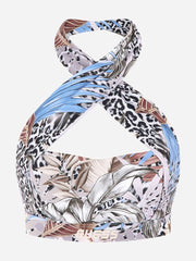 Guess Carlene Active Tropical Print Cross-Neck BH-Oberteil – Blau | Ärmellos