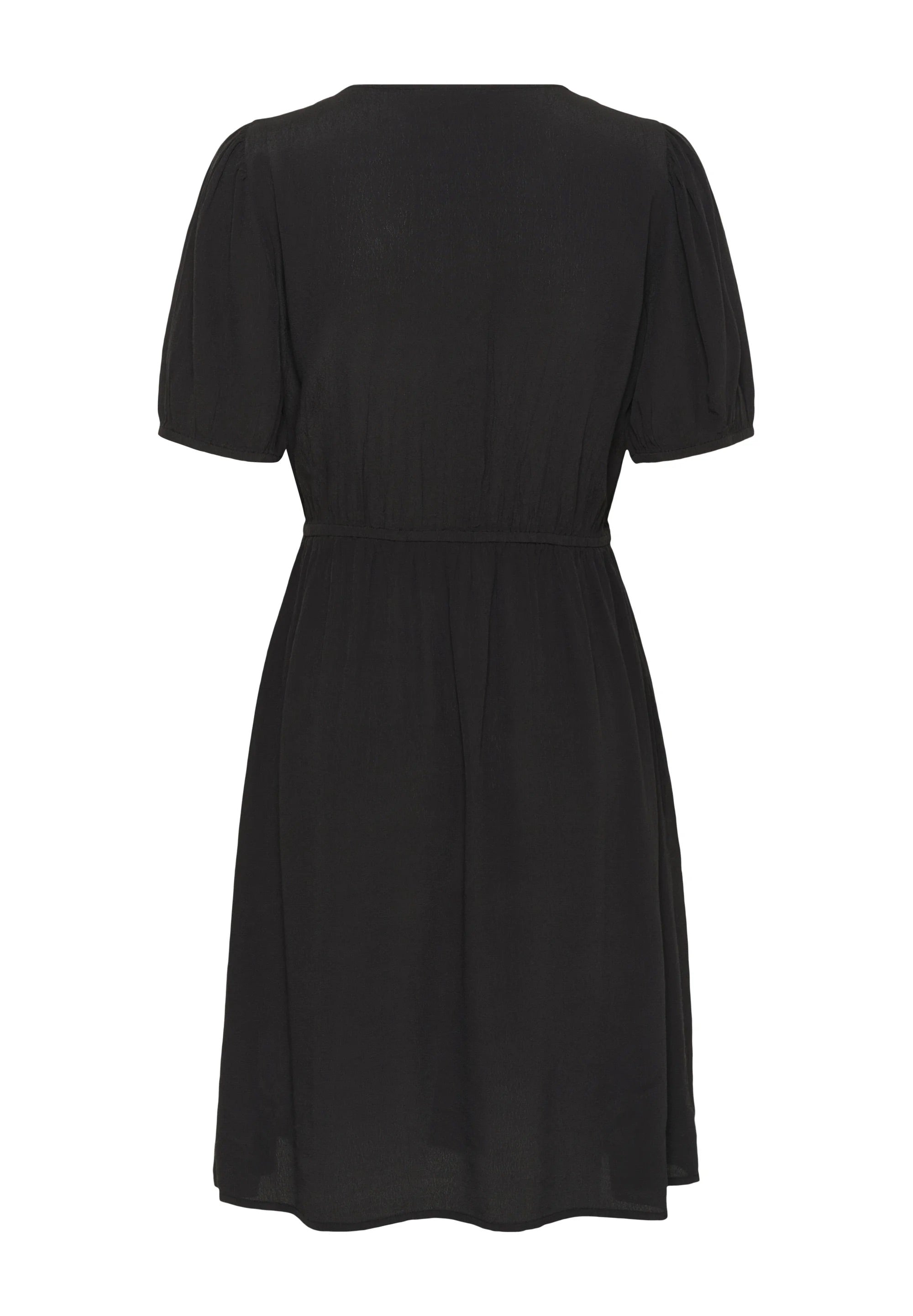 Kaffe KAliana Black Deep Hemdblusenkleid – V-Ausschnitt Puffärmel Bindegürtel Taschen Mini | Damen